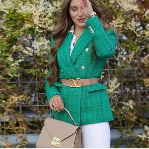 ZARA Balmain Style Double Breasted Blazer Textured Green